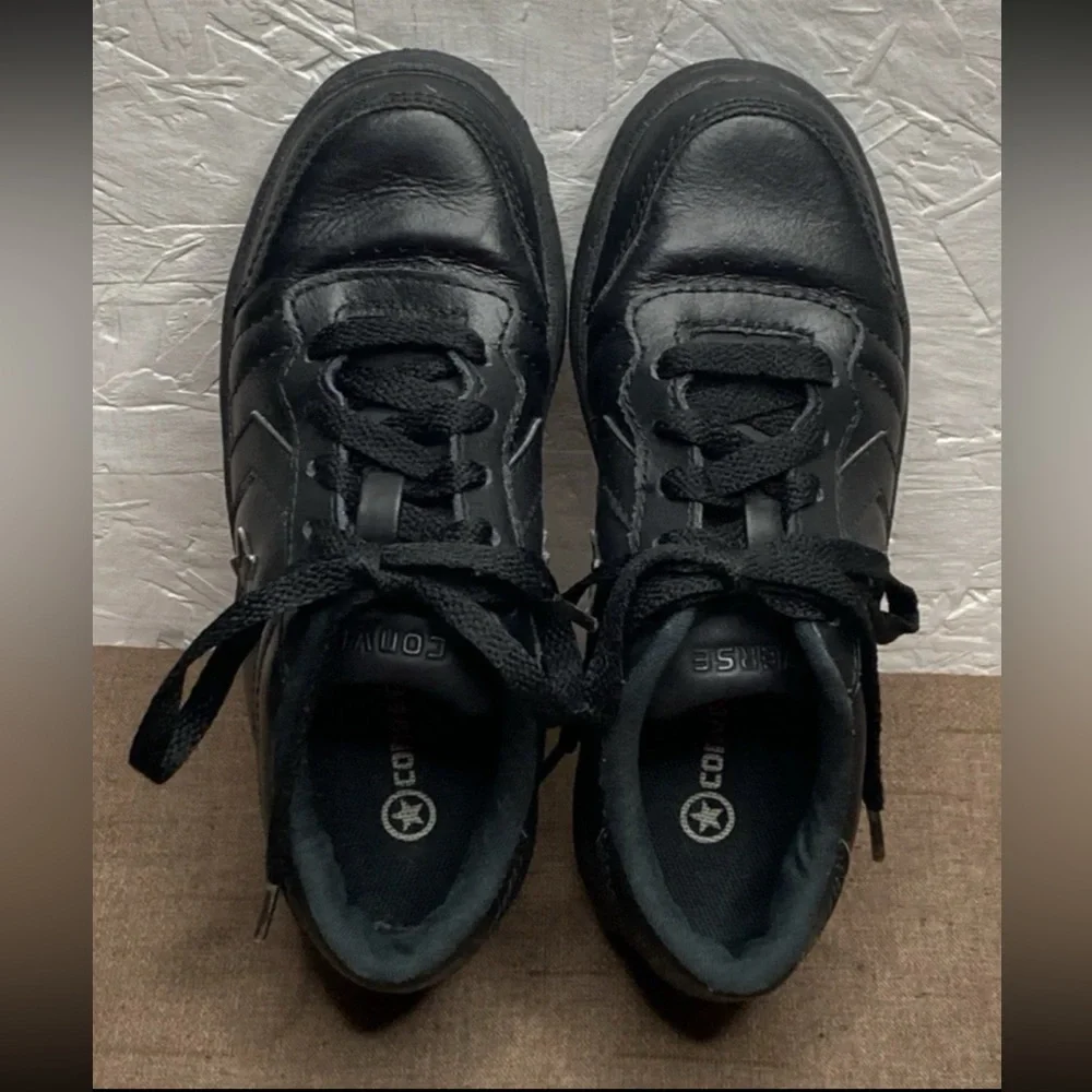 Rare Converse Junior Sneakers All Black Leather Lace Up Size 13.5 Monochrome